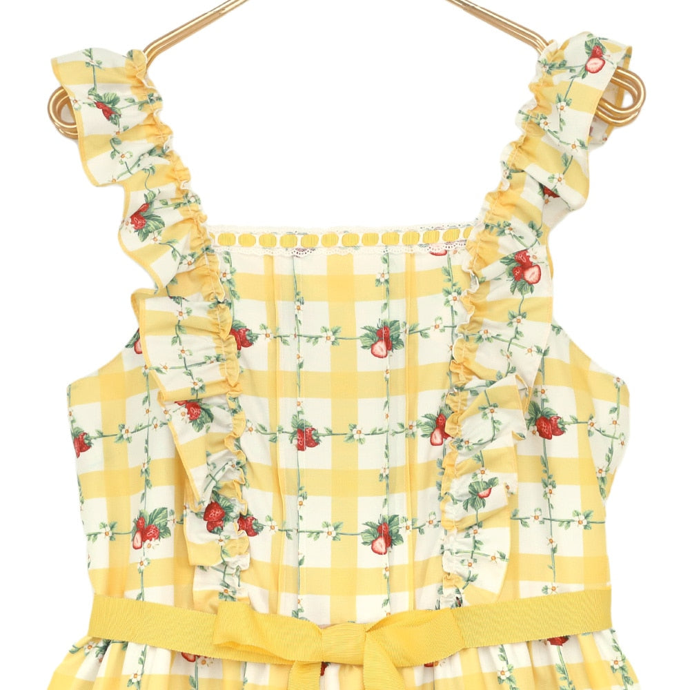 Strawberry Check Tiered Frills Camisole Dress