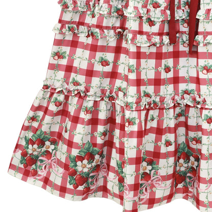 Strawberry Check Tiered Frills Camisole Dress