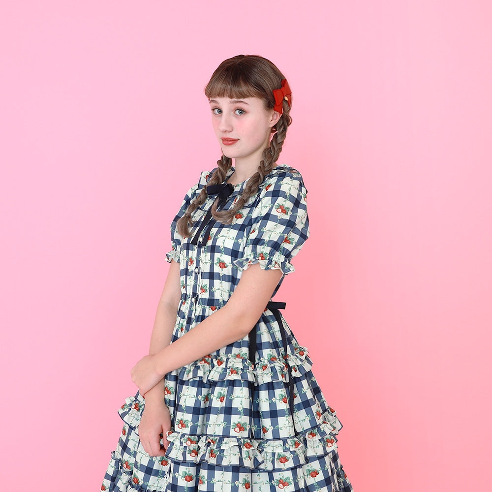 Strawberry Check Tiered Frill Dress