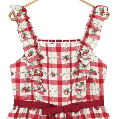 Strawberry Check Tiered Frills Camisole Dress