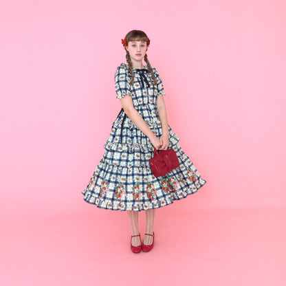 Strawberry Check Tiered Frill Dress