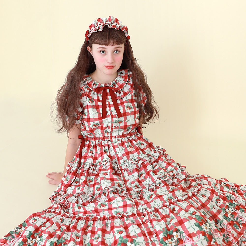 Strawberry Check Tiered Frill Dress