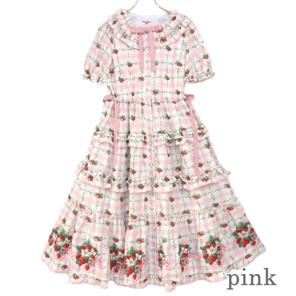 Strawberry Check Tiered Frill Dress