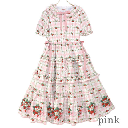 Strawberry Check Tiered Frill Dress