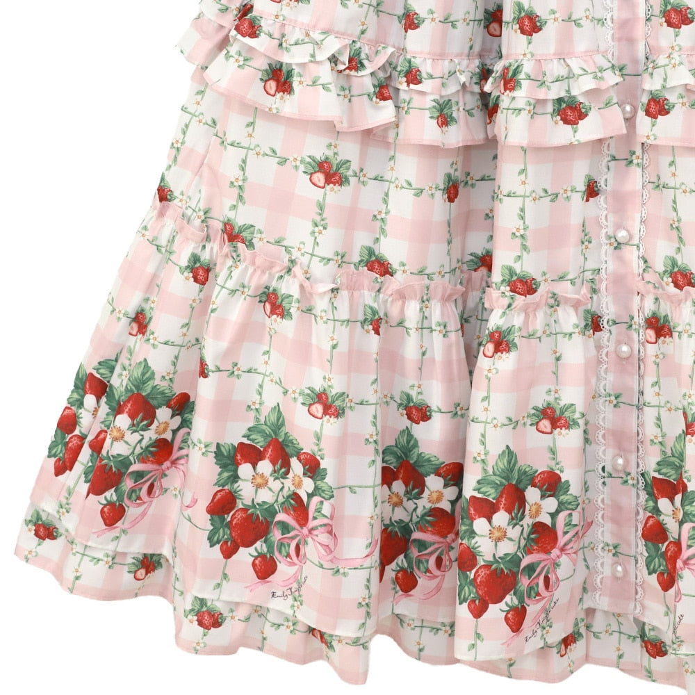 Strawberry Check Tiered Frill Dress