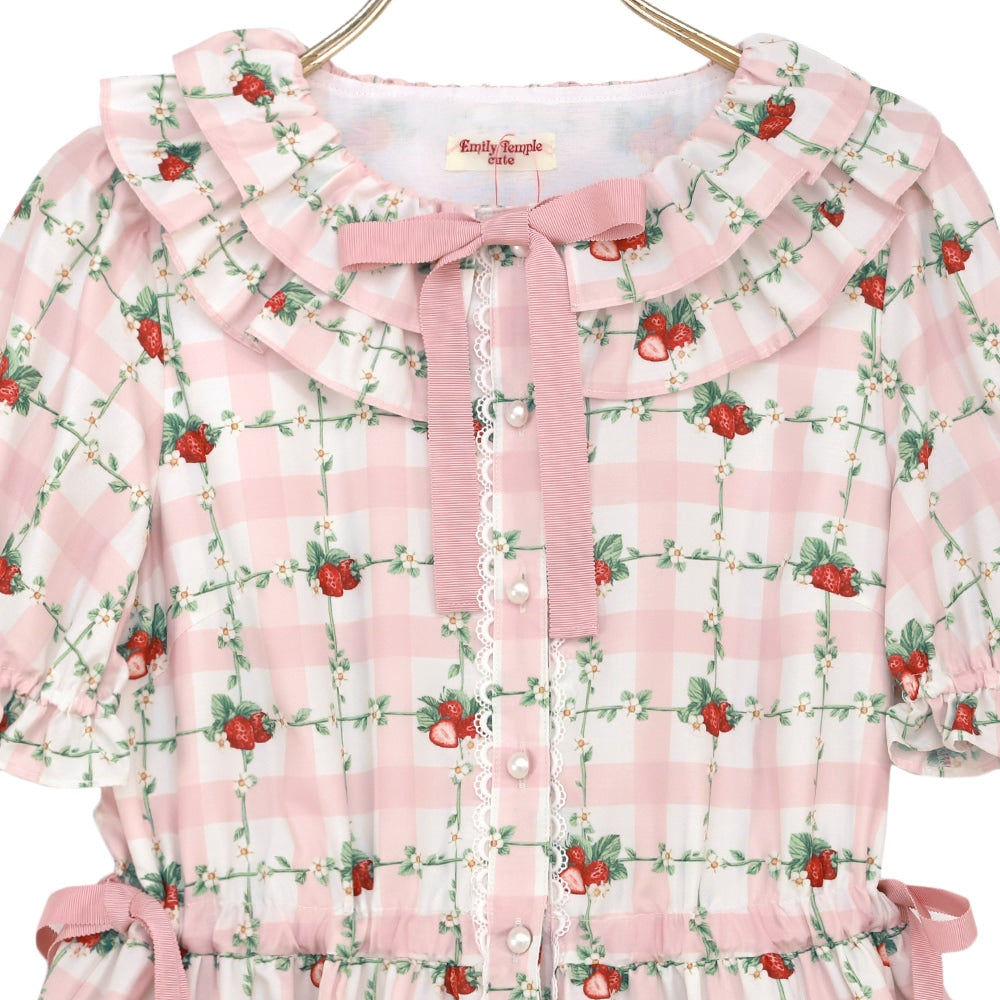 Strawberry Check Tiered Frill Dress