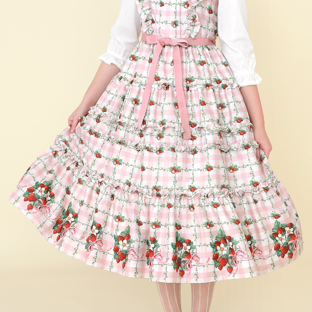 Strawberry Check Tiered Frills Camisole Dress