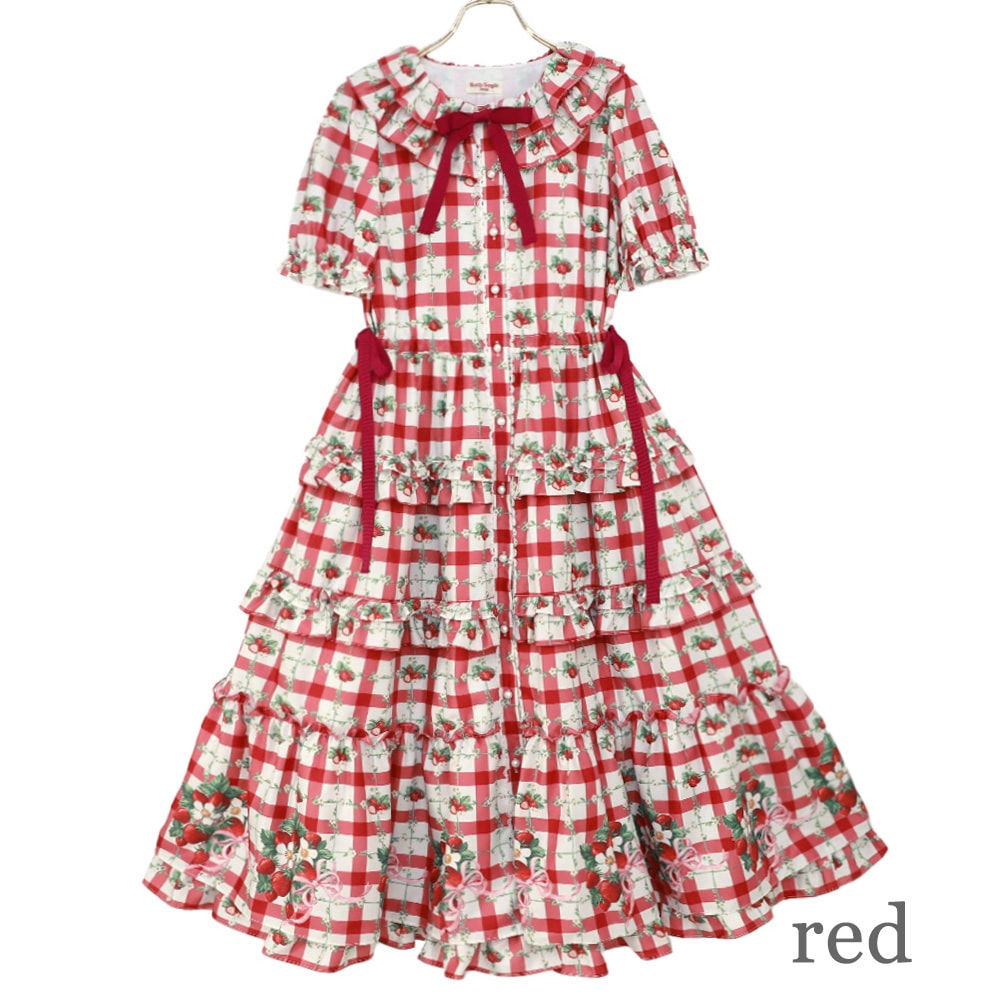 Strawberry Check Tiered Frill Dress