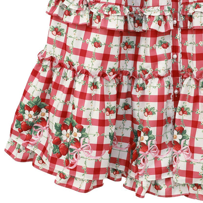 Strawberry Check Tiered Frill Dress