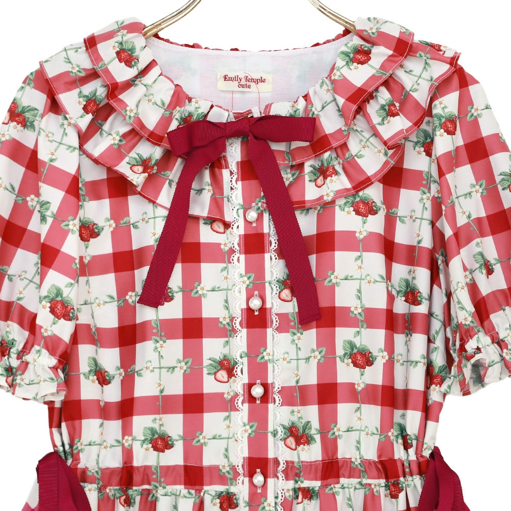 Strawberry Check Tiered Frill Dress