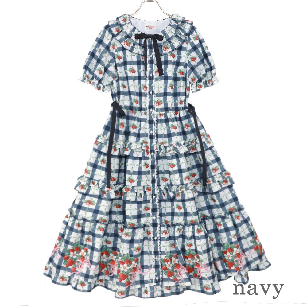 Strawberry Check Tiered Frill Dress