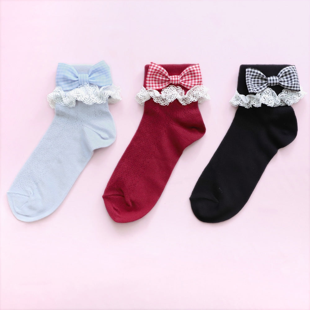 gingham ribbon socks