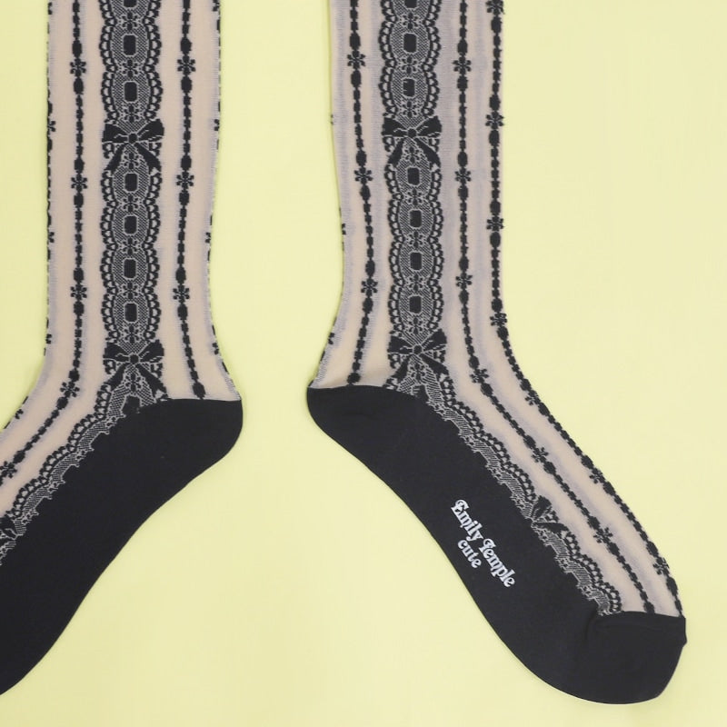 tripe lace knee socks