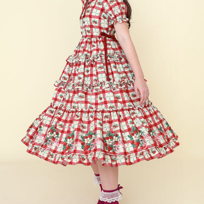 Strawberry Check Tiered Frill Dress