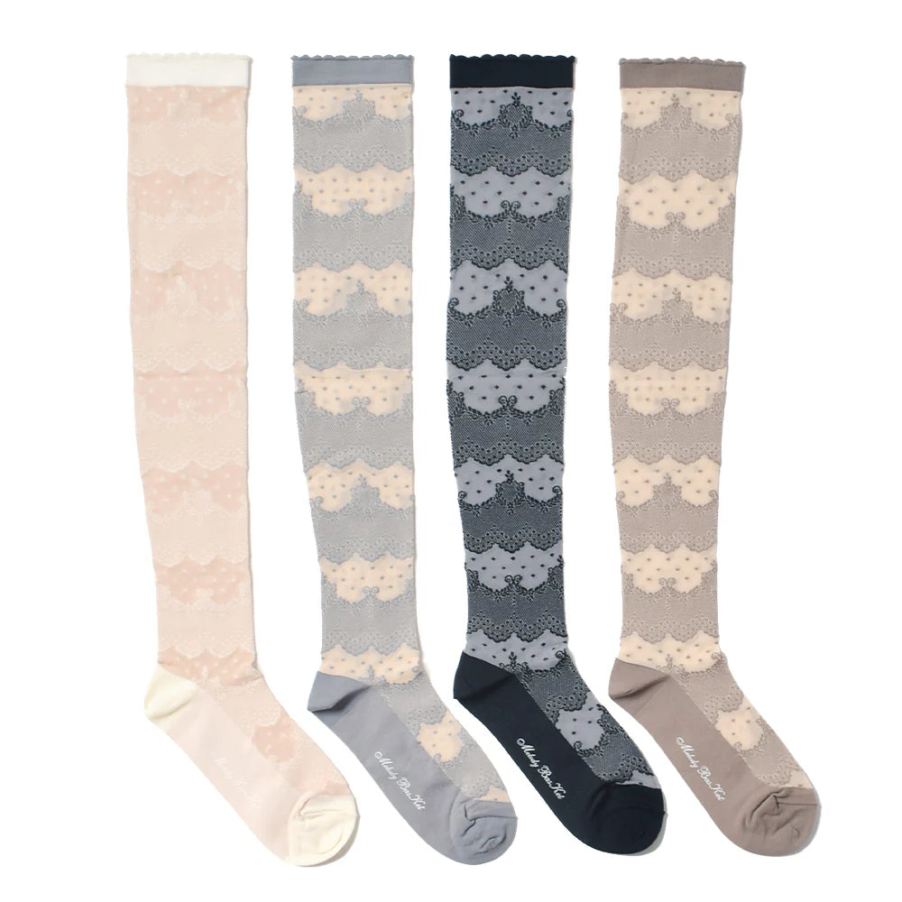 dot lace border knee high socks