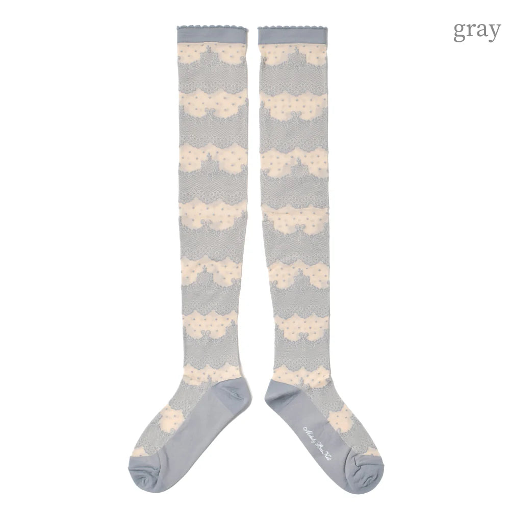 dot lace border knee high socks