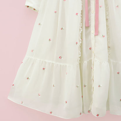 Petit Rose Embroidery Front Button Dress