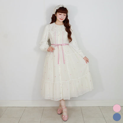 Petit Rose Embroidery Front Button Dress