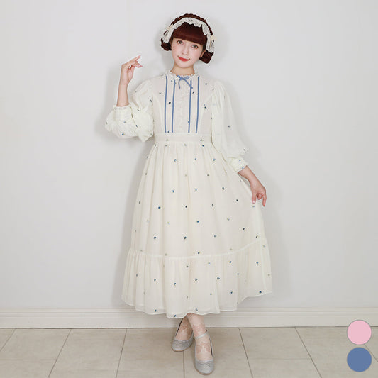 Petit Rose Embroidery Volume Sleeve Dress