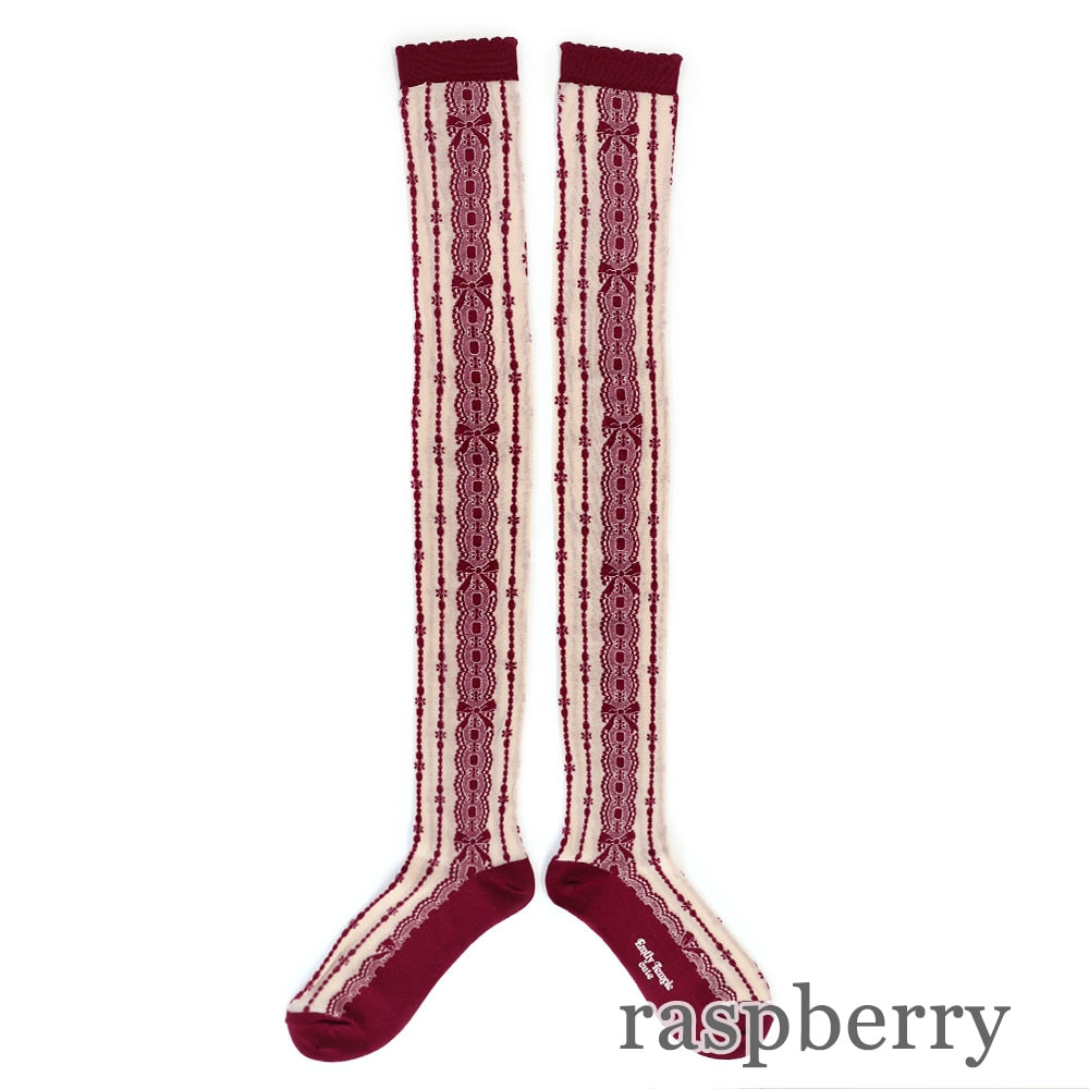 tripe lace knee socks