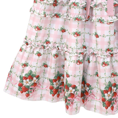 Strawberry Check Tiered Frills Camisole Dress