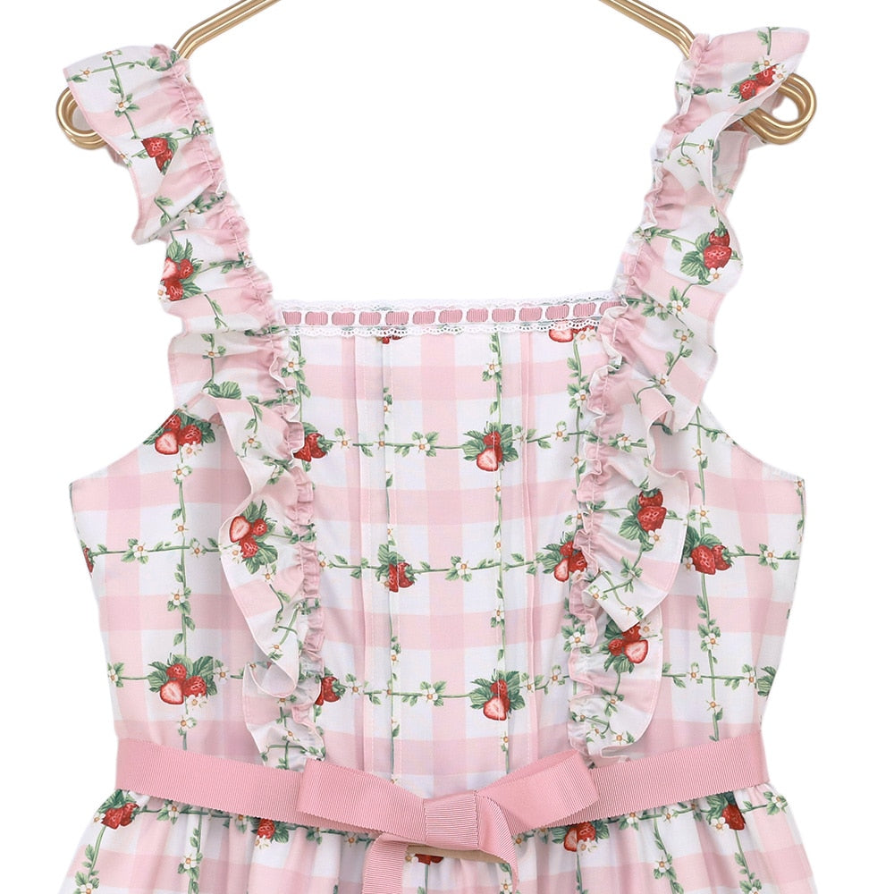 Strawberry Check Tiered Frills Camisole Dress