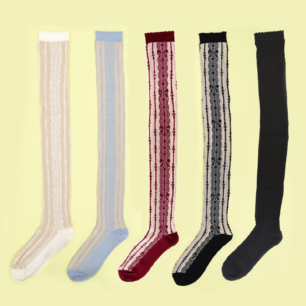 tripe lace knee socks