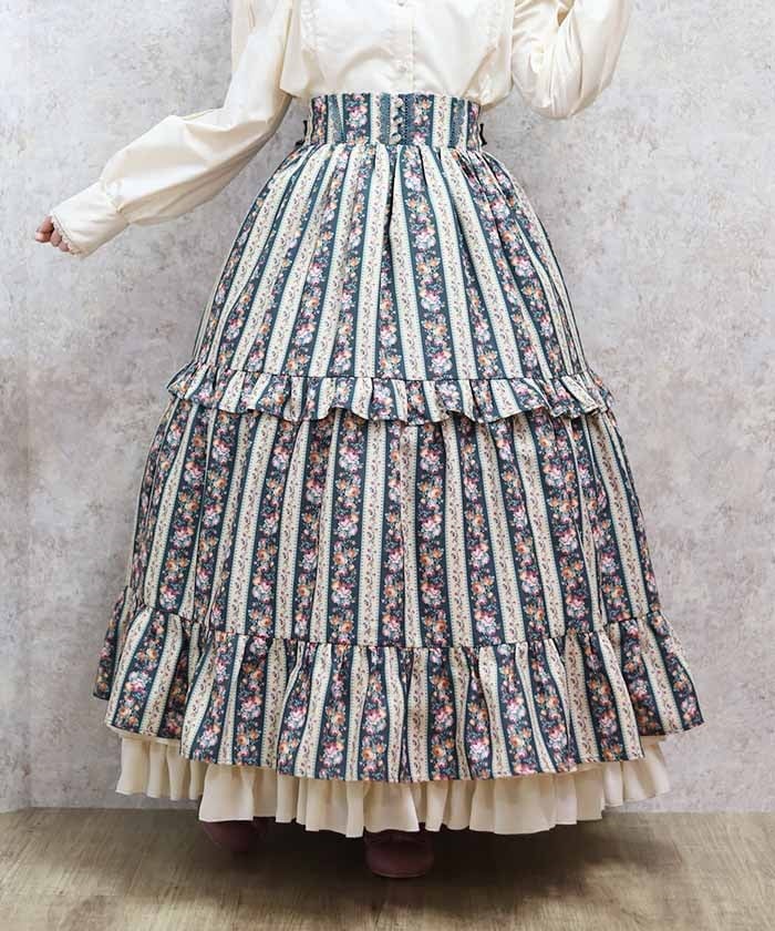 stripe rose pattern skirt