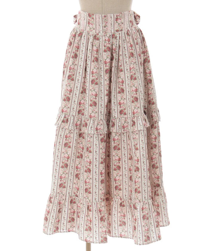 stripe rose pattern skirt