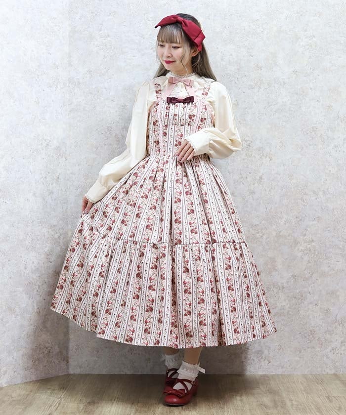 stripe rose pattern jumper skirt