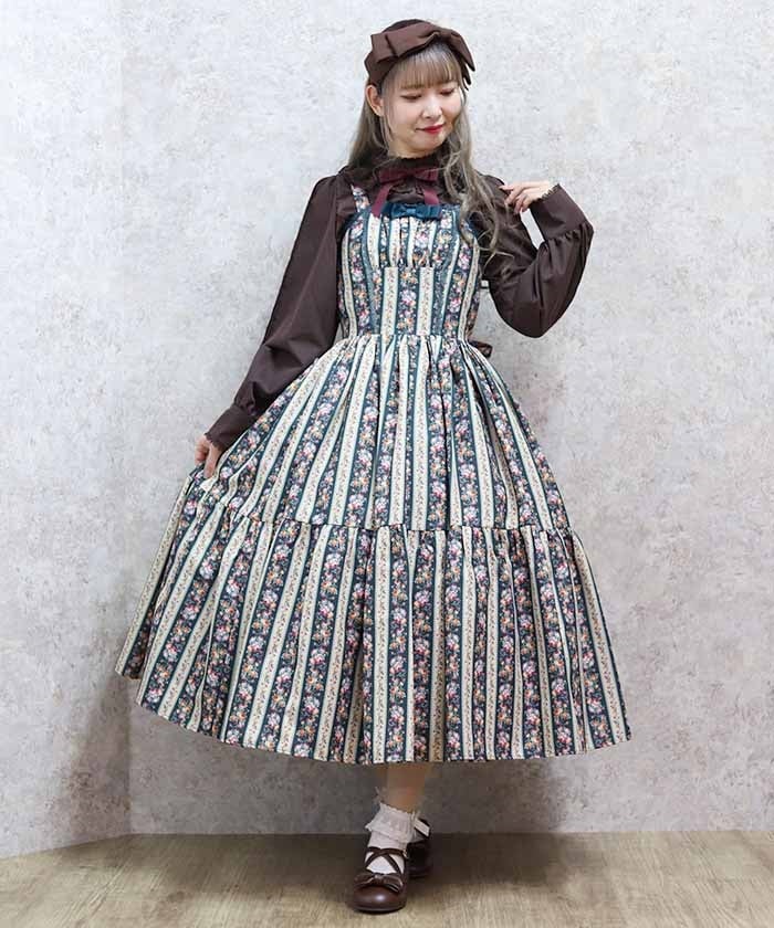 stripe rose pattern jumper skirt