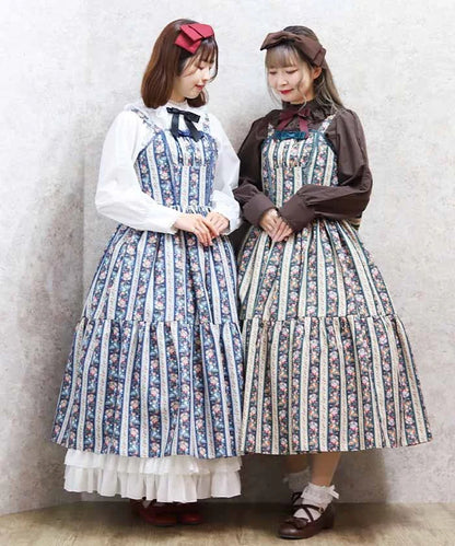 Stripe Rose Pattern Jumper Skirt