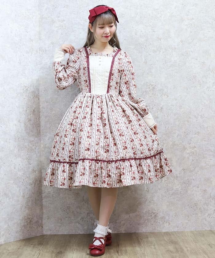 stripe rose pattern dress