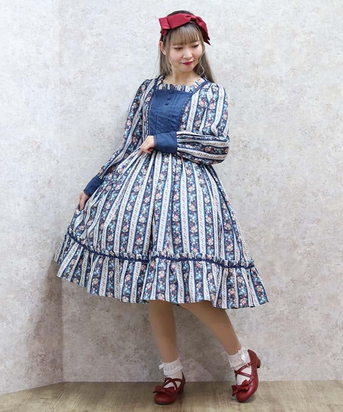 stripe rose pattern dress