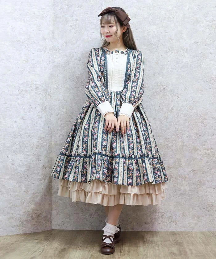 stripe rose pattern dress