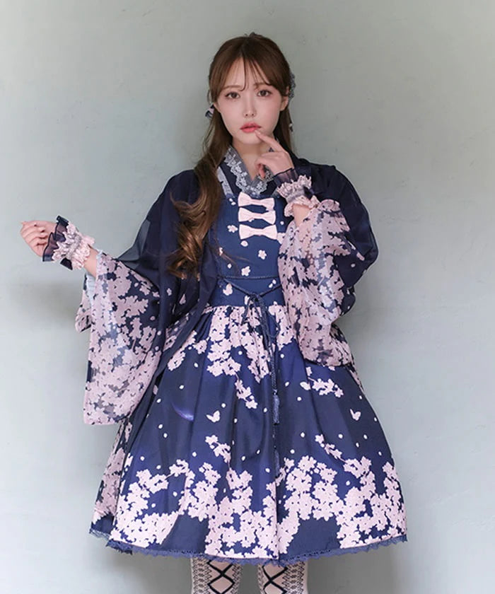 sakura pattern sheer kimono style haori