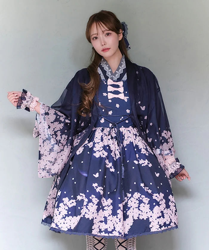 sakura pattern sheer kimono style haori