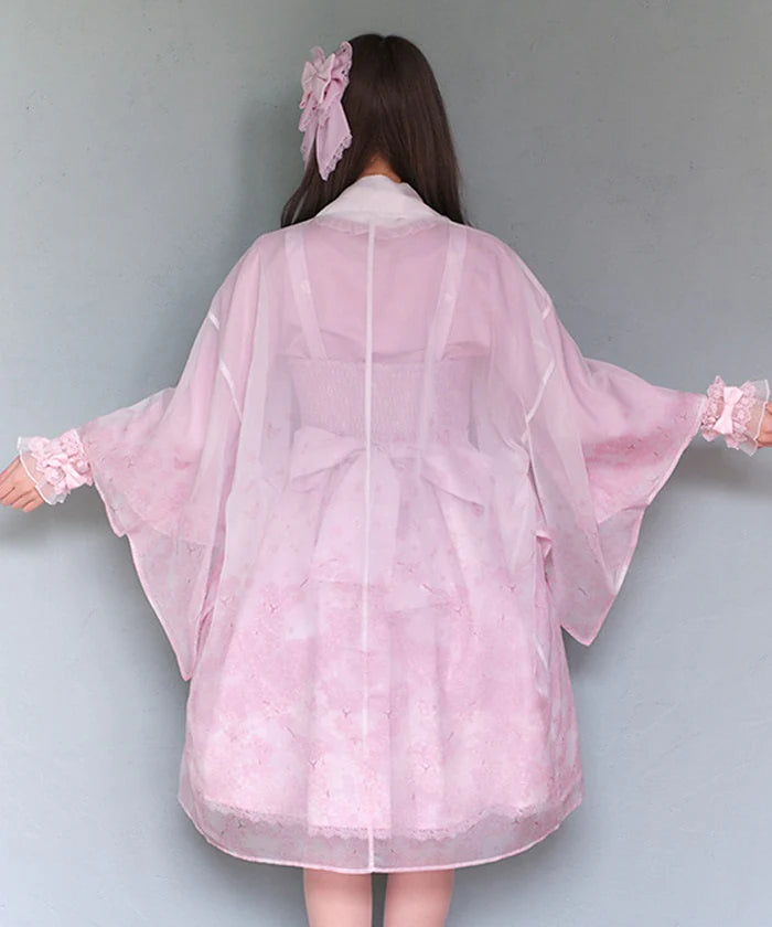 sakura pattern sheer kimono style haori