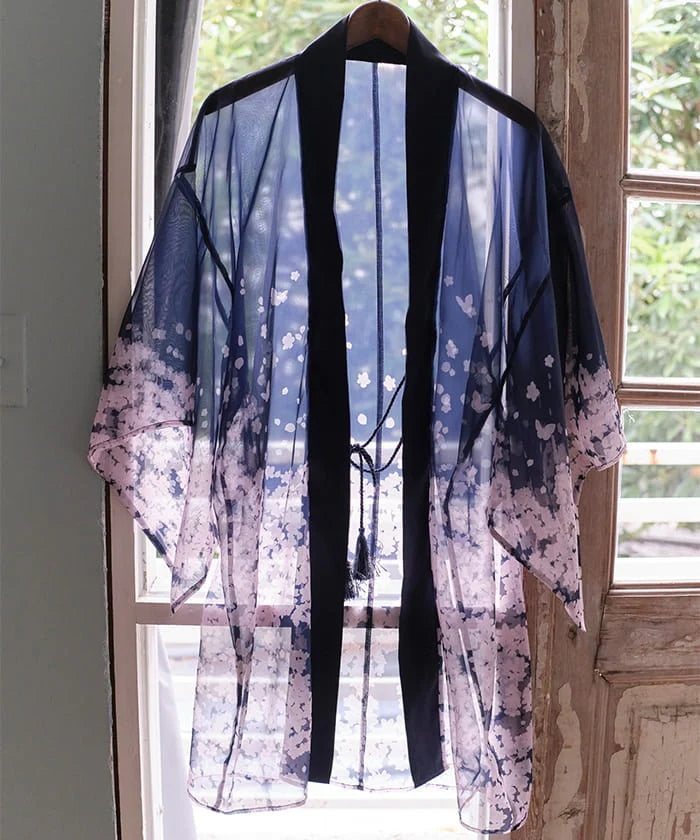 sakura pattern sheer kimono style haori