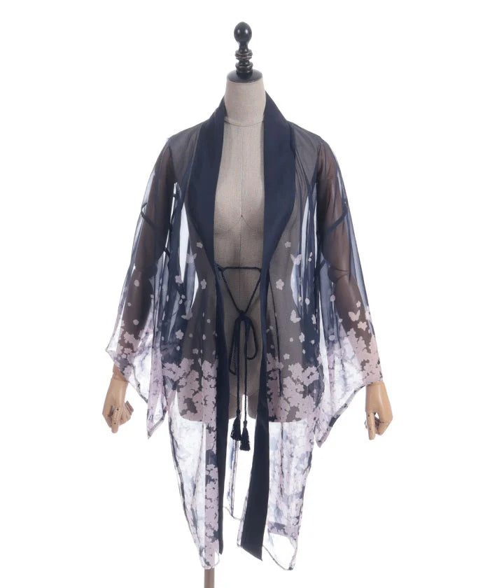 sakura pattern sheer kimono style haori