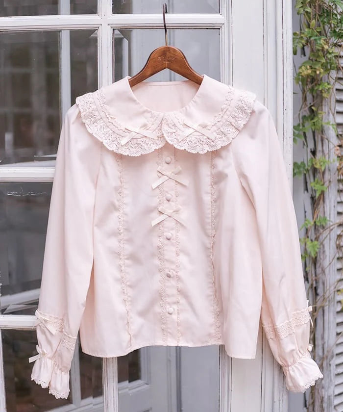 torsion lace round collar blouse