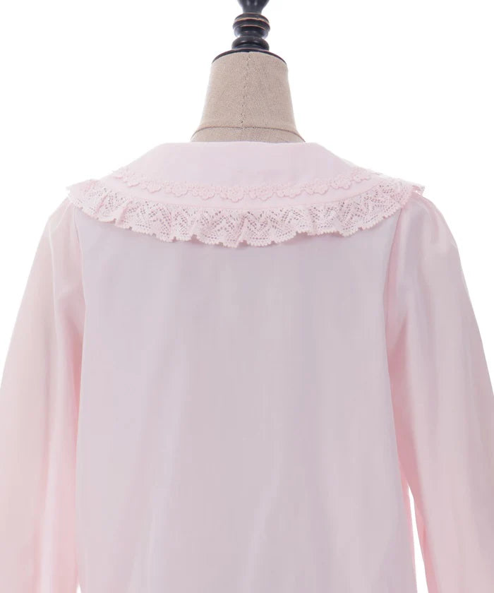 torsion lace round collar blouse