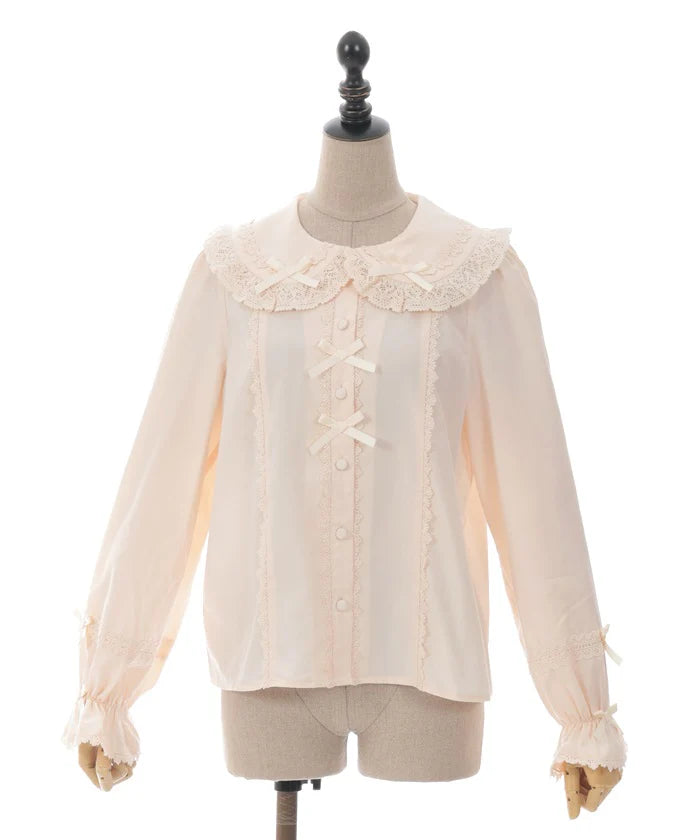 torsion lace round collar blouse