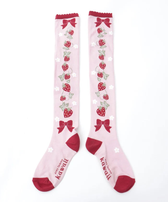 strawberry pattern over-knee socks