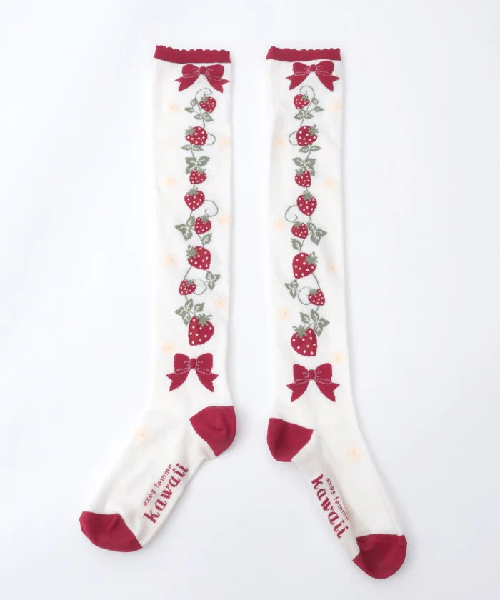 strawberry pattern over-knee socks