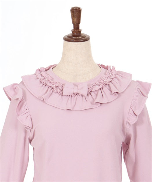 Frill Ribbon Cut-and-Sewn Pullover