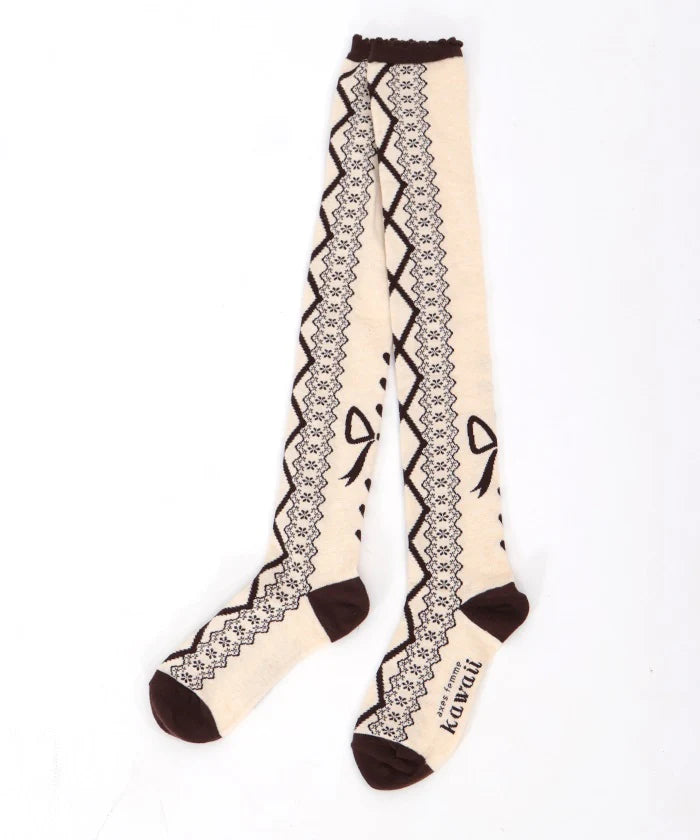 lace-up pattern over-knee socks