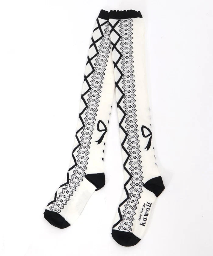 lace-up pattern over-knee socks