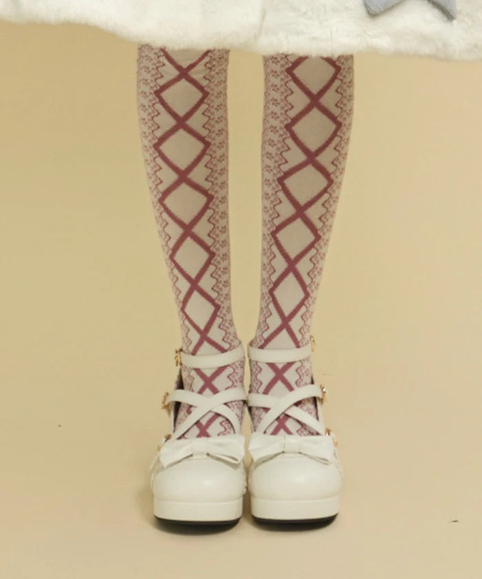 lace-up pattern over-knee socks