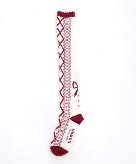 lace-up pattern over-knee socks